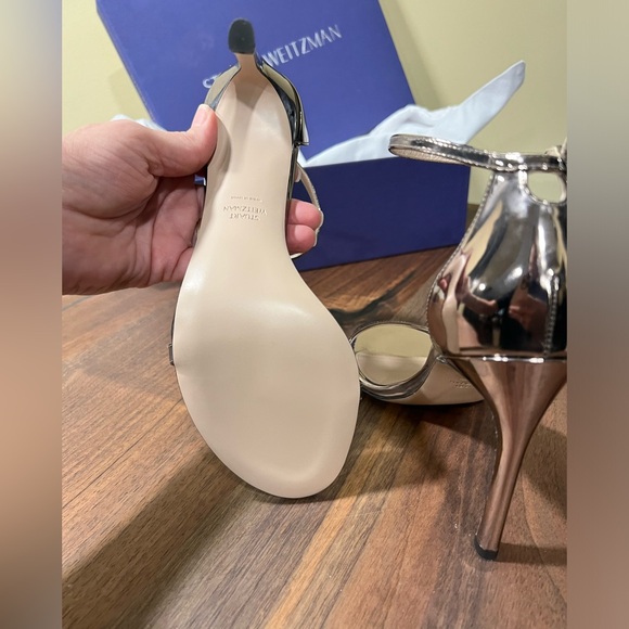Stuart Weizman Nudist II Sandal Stiletto in Pewter - Picture 6 of 11